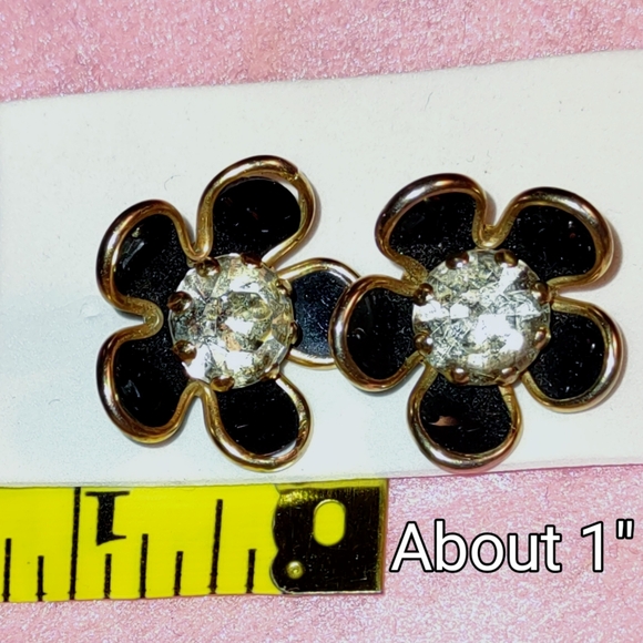 Scatter Pin Set Black Enamel Flower Rhinestone - Picture 9 of 11